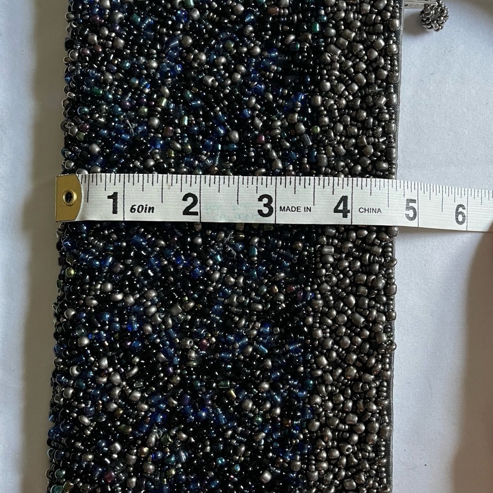 VTG Ykk Blue Gray Heavy Beaded Elegant Clutch Purse Wristlet Zipper Closure GUC - Picture 8 of 9